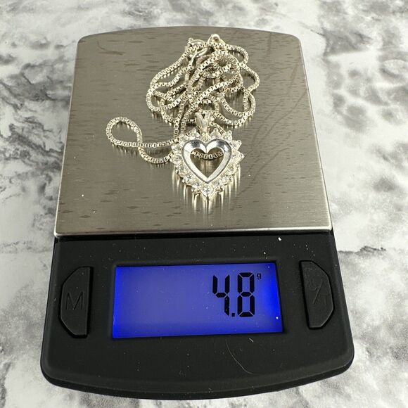 Vintage Sterling Silver Cubic Zirconia Open Heart Necklace Pendant & Chain - Picture 8 of 8